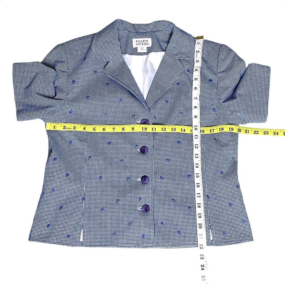 Napa Studio Button Jacket Size 12 Blue Check Embroidered Accents Lined 90s Vtg - Picture 8 of 10